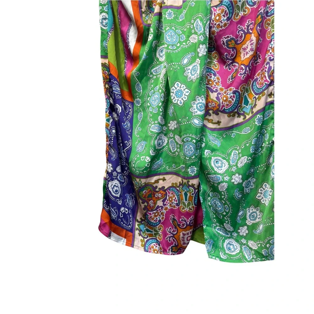 SHEIN VCAY Midi Skirt Women Large Green Multi Paisley Patchwork NWT Draped